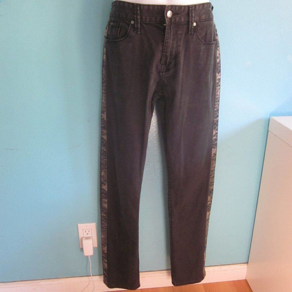 Guess Jeans Unisex Slim Black Denim Mens Size 32 Camo Stripe Detail 31" Inseam